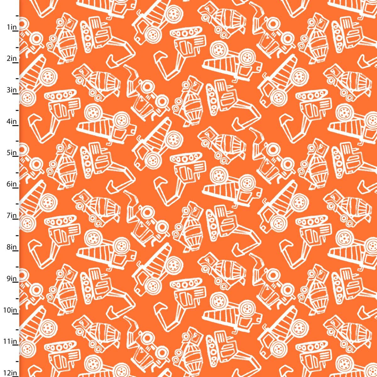 Dump, Dig & Rumble Orange 43"/44" Flannel Fabric Per Yard