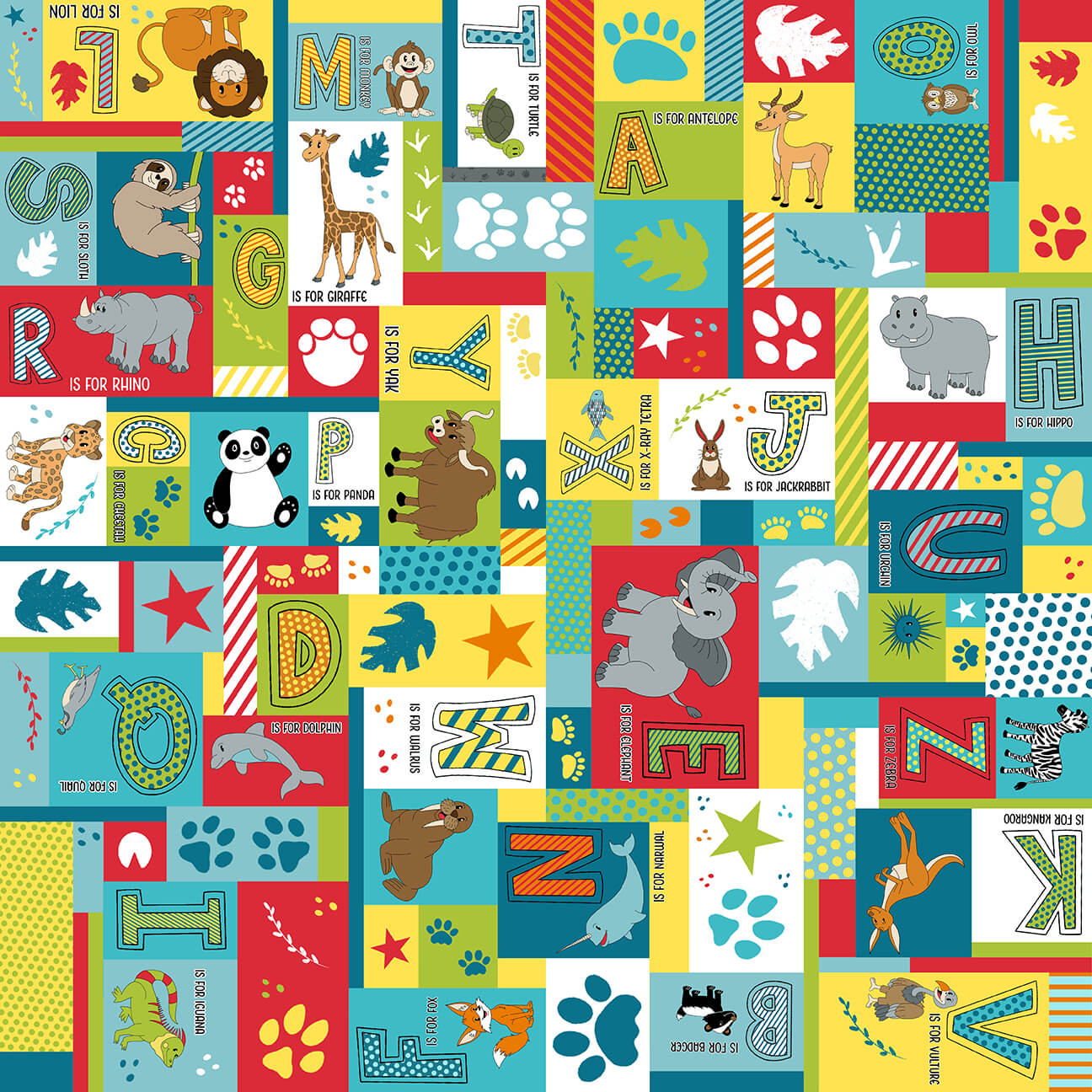 Blank Quilting A to Zoo quilting fabric in Turquoise 2648-75