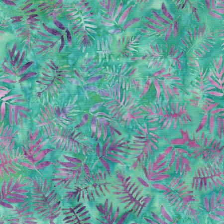 Anthology Fabrics Teal Ferns batik quilting fabric — fern fronds in teal