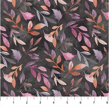 Northcott Vivian leaves quilting cotton fabric in Charcoal Multi