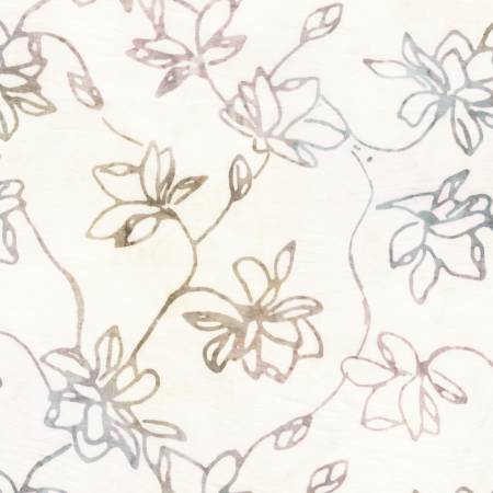 Anthology Fabrics Faye Sand Lotus batik quilting fabric — lotus blooms in warm sand