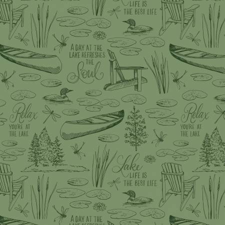 Wilmington Lakefront green toile quilting cotton fabric