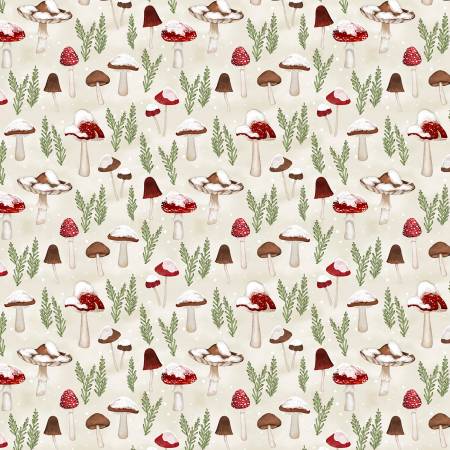 Wilmington Woodland Snowmen Cream Mushrooms All Over quilting fabric