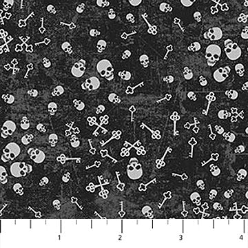 Northcott Till Death Do Us Part Skull Blender quilting fabric in Black Gray
