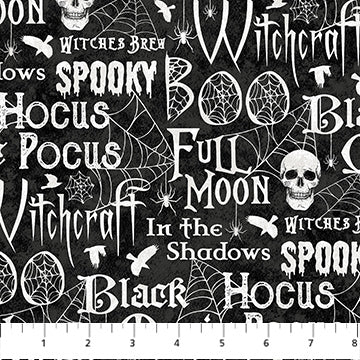 Northcott Spellbound Words quilting cotton in Black Multi