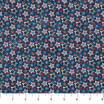 Multi Navy Star Toss American Heartland Cotton 44"/45" Fabric Per Yard
