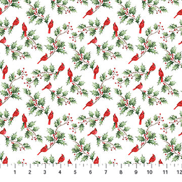 Holly Jolly White Multi Cardinal & Holly 44"/45" Fabric Per Yard