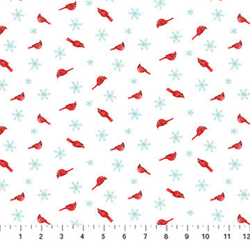 Holly Jolly Cardinal Toss White Multi quilting fabric by Northcott