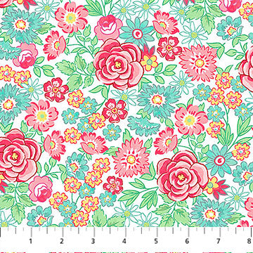 White Multi Large Rose Quilting in Bloom 44"/45" Fabric Per Yard