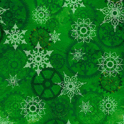 Quilting Treasures Steampunk Christmas gears green quilting cotton