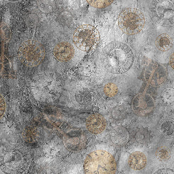 Quilting Treasures Steampunk Express gear and clock toss novelty fabric
