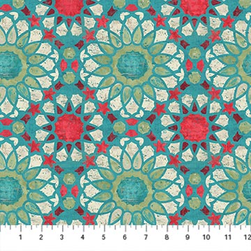 Boho Bliss Large Medallion Teal Multi Cotton 43"/44" Fabric Per Yard