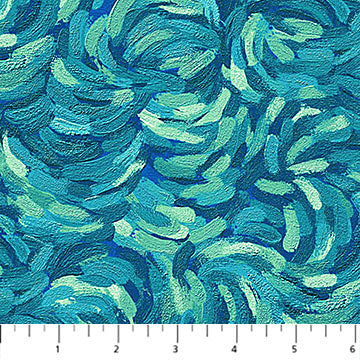 Brushstroke Teal Multi Starry Night 44"/45" Cotton Fabric Per Yard