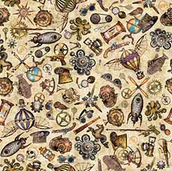 Quilting Treasures Steampunk Adventures steampunk toss quilting cotton fabric