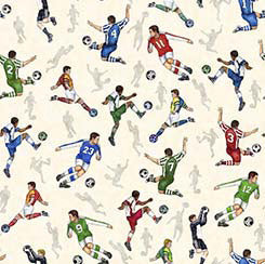 QT Fabrics Just for Kicks soccer players novelty quilting cotton fabric