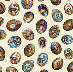 QT Fabrics Dragon Fyre dragon eggs quilting cotton fabric in Cream