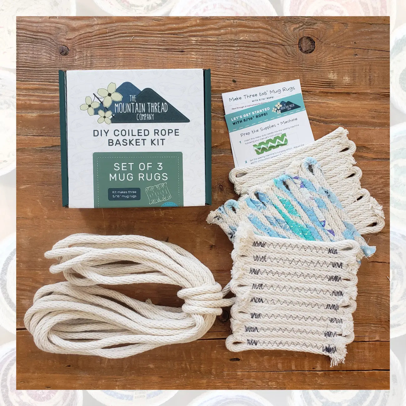 3 Mug Rugs with 5/16in Coiled Rope Basket Kit - Linda's Electric Quilters