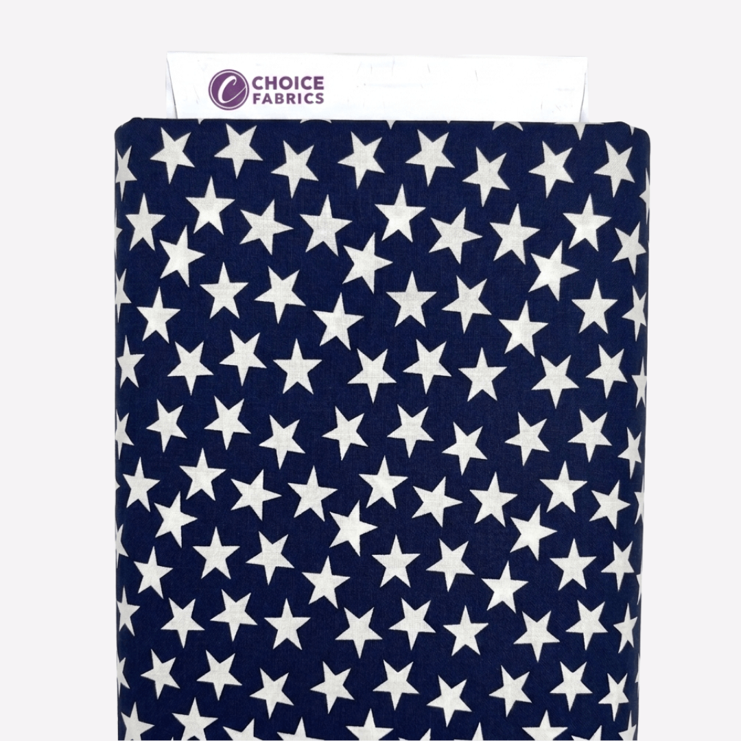 Patriotic Stars 108 inch Supreme Backing Large White Stars on Navy The Fabric Company
