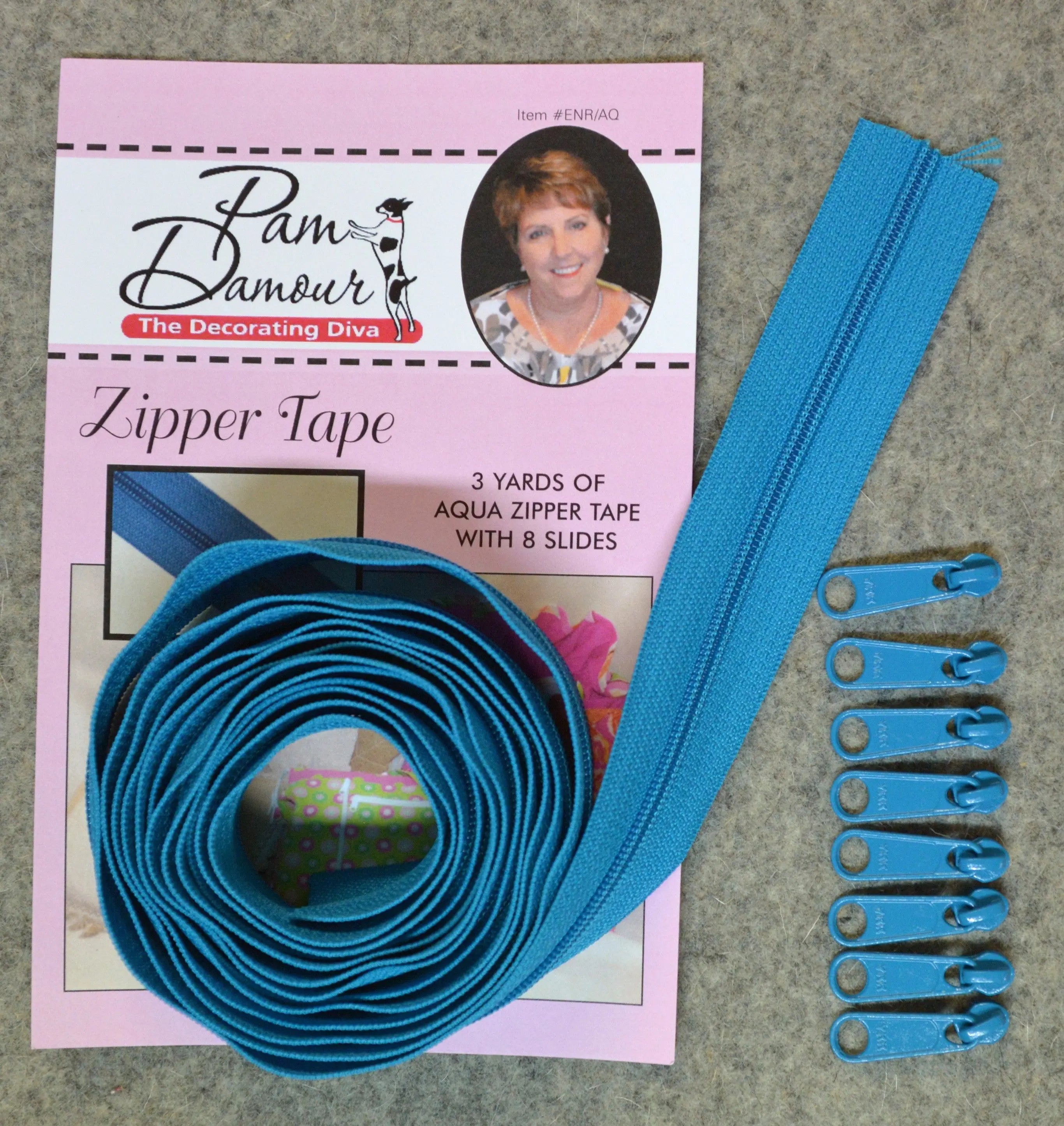 3 yards of Reversible Coil Zipper Tape with 8 Slides Aqua - Linda's Electric Quilters