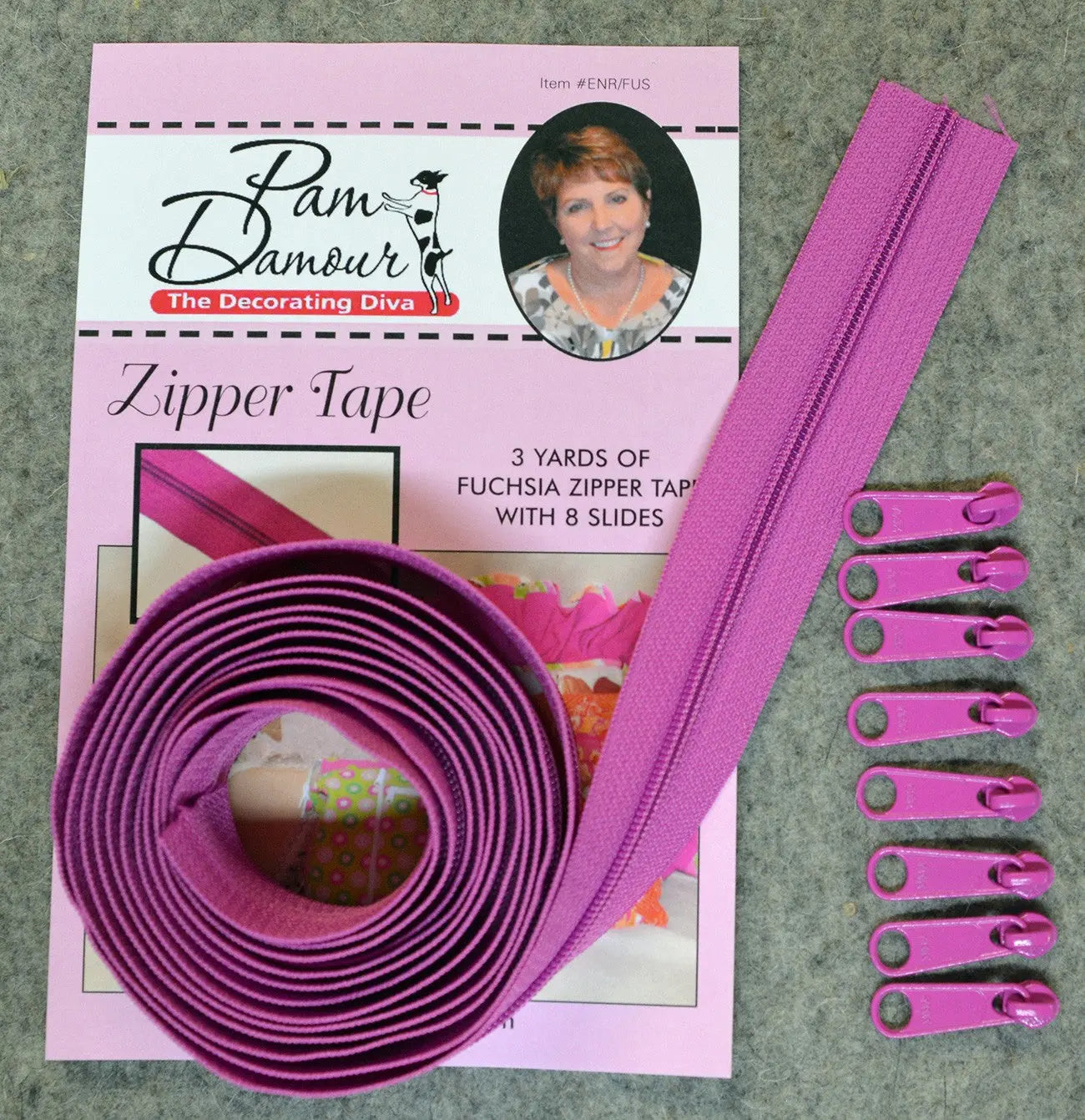 3 yards of Reversible Coil Zipper Tape with 8 Slides Fuchsia