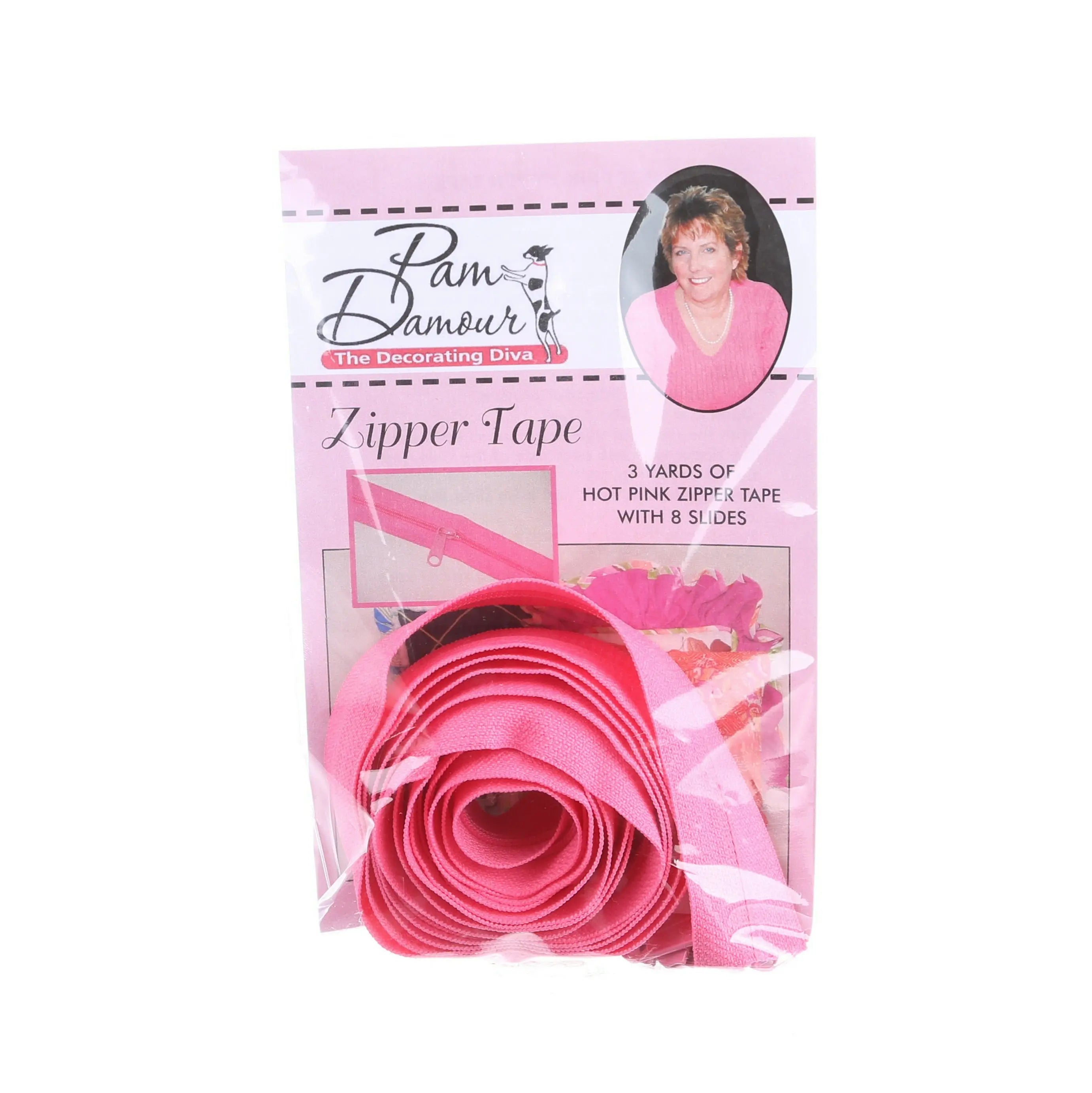 3 yards of Reversible Coil Zipper Tape with 8 Slides Hot Pink