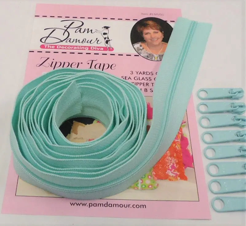 3 yards of Reversible Coil Zipper Tape with 8 Slides Sea Glass Green