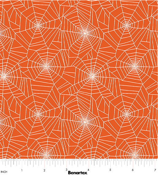 Ghostly Soiree Cobwebs Orange Halloween quilting fabric by Benartex