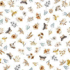 QT Fabrics Bear Hugs flowers and insects toss quilting cotton fabric in White