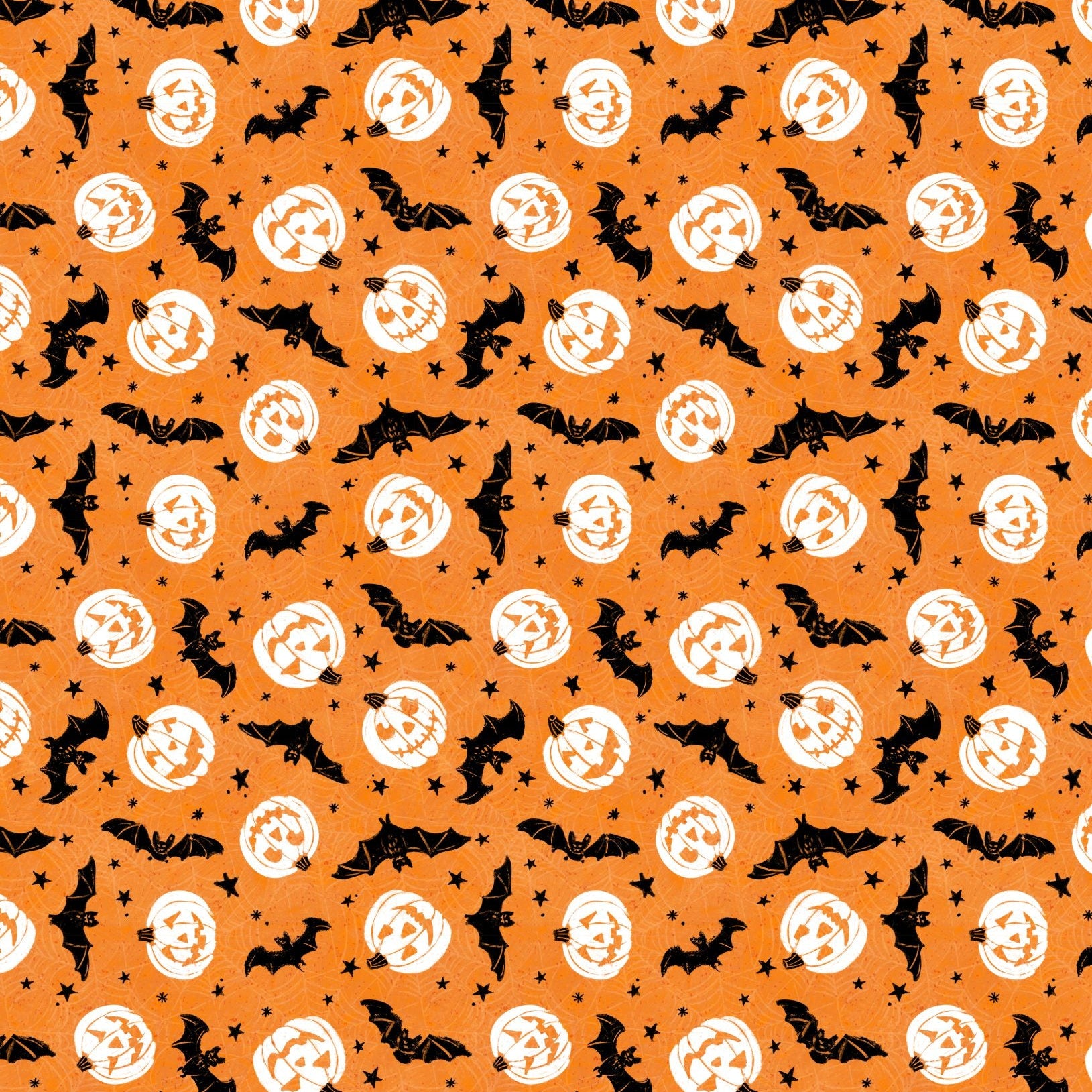 Midnight Hauntings Bats and Pumpkins Orange Cotton 44"/45" Fabric Per Yard