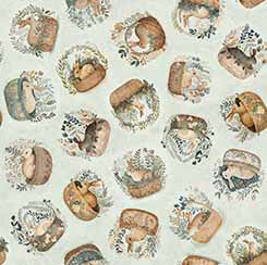 Cotton Tails - Rabbit and Basket Toss - Sage Green 44" / 45" Fabric Per Yard