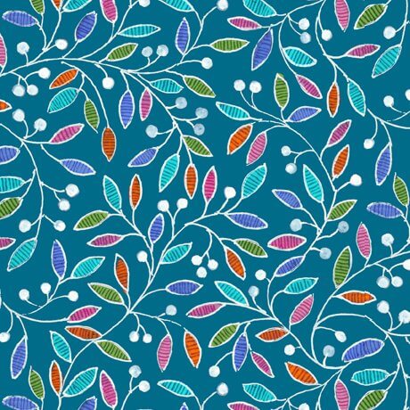 Flowerful - Leaf Vine - Dark Teal 44" / 45" Fabric Per Yard