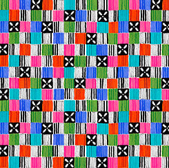 Flowerful - Geo Squares 44" / 45" Fabric Per Yard