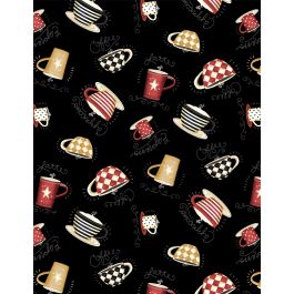 Wilmington tossed cups black novelty quilting cotton