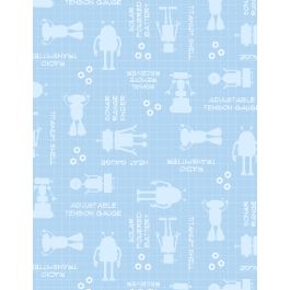 Wilmington Prints Alpha Bots Light Blue quilting fabric — alphabet robots print