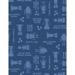 Wilmington Prints Alpha Bots Dark Blue quilting fabric — alphabet robots print
