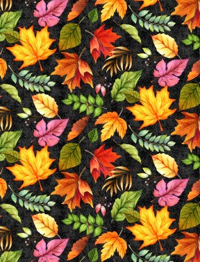 Wilmington Happy Gatherings tossed leaves black quilting cotton