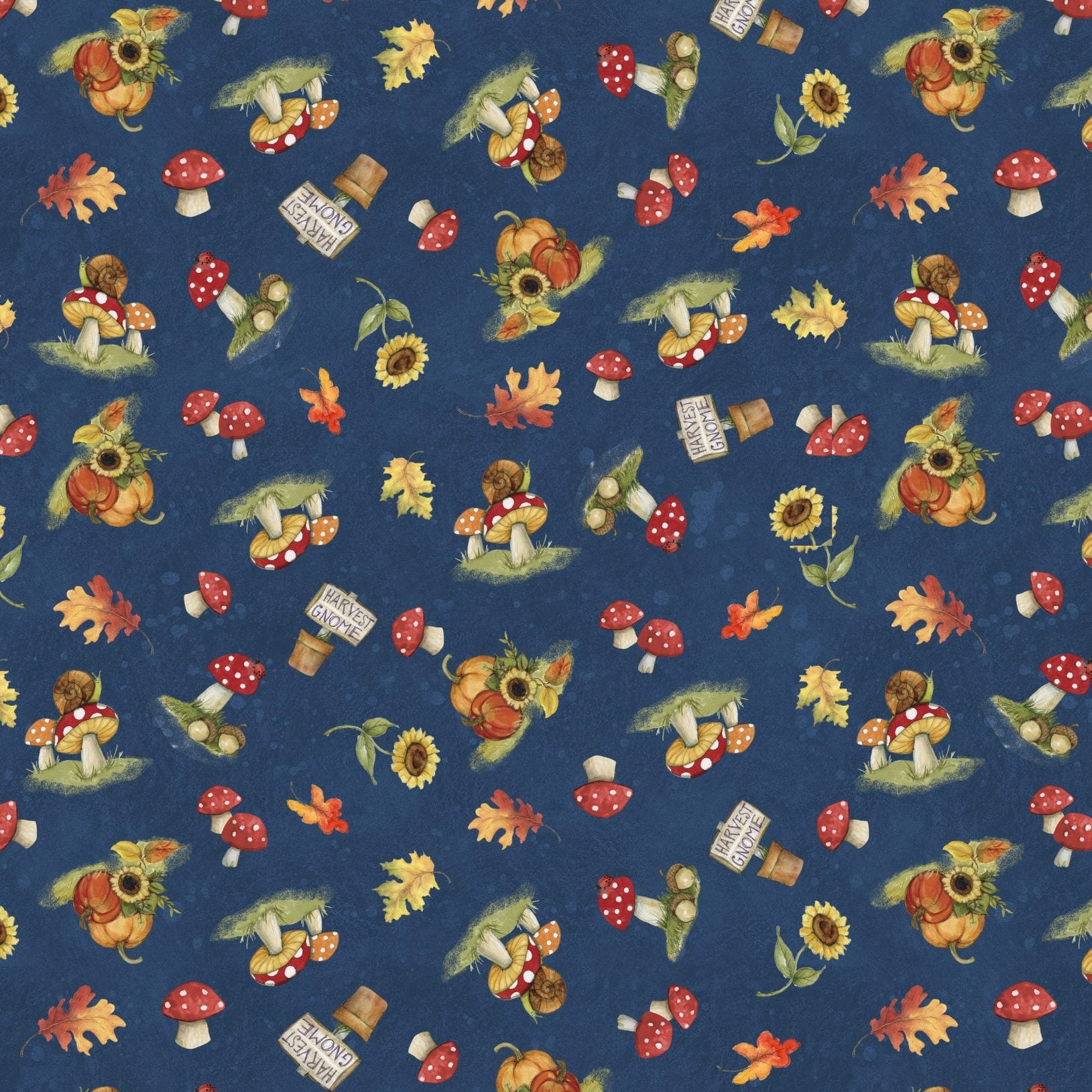 Gnome-kin Patch Medium Blue Harvest Toss Cotton 44"/45" Fabric Per Yard