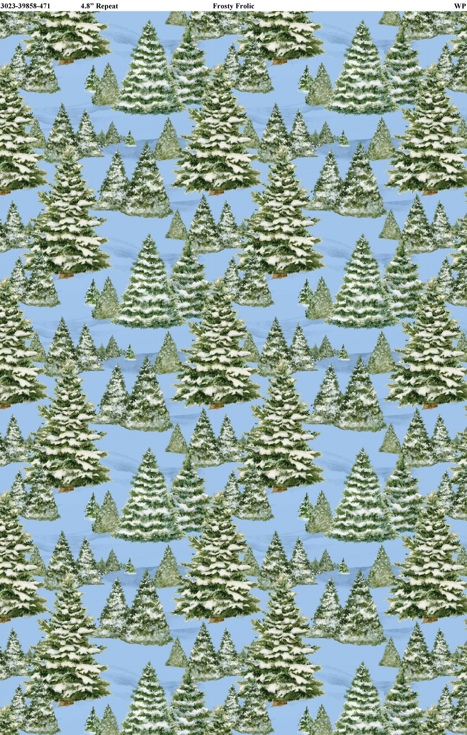 Frosty Frolic Blue Trees All Over Cotton 44"/45" Fabric Per Yard