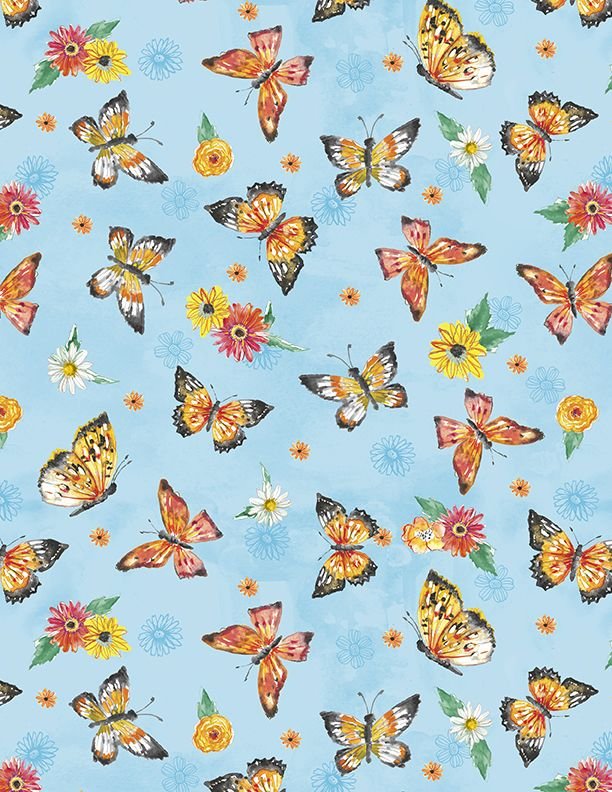 Wilmington Fanciful Flight butterflies quilting cotton fabric in Blue