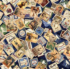Quilting Treasures Bases Loaded Card Toss quilting fabric — baseball card toss print