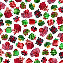 Quilting Treasures Snowman Holiday presents white
