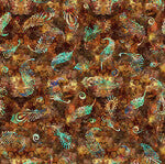 Resplendent Feather Toss Brown quilting fabric by Quilting Treasures