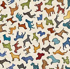 Quilting Treasures Top Dog silhouette toss quilting cotton fabric in Cream