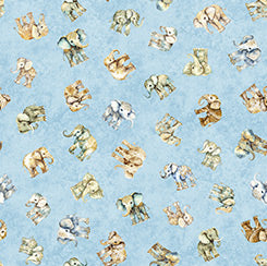 Quilting Treasures Kindred Spirits baby elephants quilting cotton fabric in Light Blue