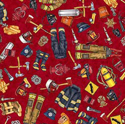 Quilting Treasures American Heroes everything firefighter quilting cotton fabric in Red
