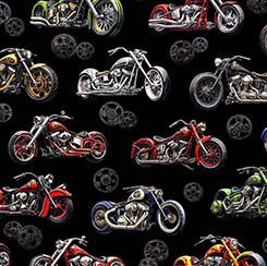 Quilting Treasures Heavy Metal Motorcycles quilting fabric — motorcycle print
