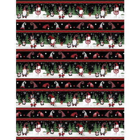 Snowy Gnomies Border Stripe quilting fabric by Wilmington Prints