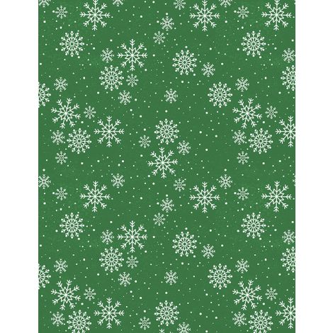Snowy Gnomies Snowflakes Green quilting fabric by Wilmington Prints