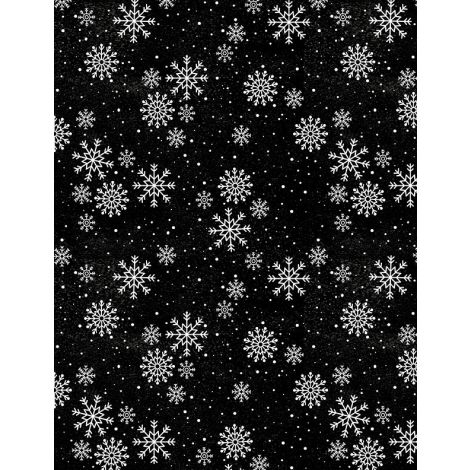 Snowy Gnomies Snowflakes Black quilting fabric by Wilmington Prints