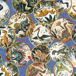 QT Fabrics DINOROARS! Dinosaurs Medallions quilting fabric — dinosaur medallion print